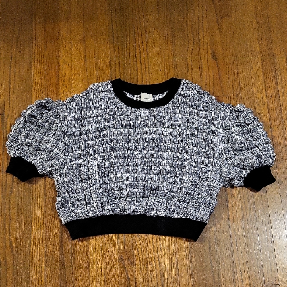 Maeve Antropologie Monochrome Textured Balloon Sleeve Top